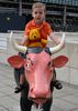 4 - Riding the pink cow at Canary Wharf tube station